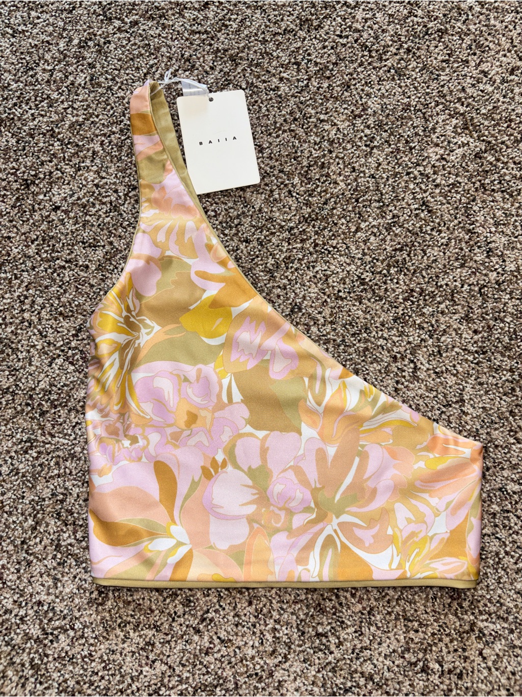 Baiia Nwt One-Shoulder Floral Bikini Top In Reversible Bermuda Print Swim Top 6